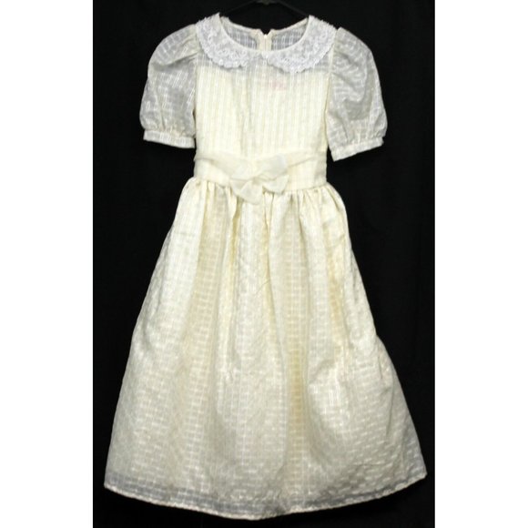 Pretty 'n Pink White Cream Checkered Formal Dress Sheer Collar Faux Pearls Sz 14 - Picture 1 of 6